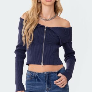 Fold Over Double Zip Knit Top