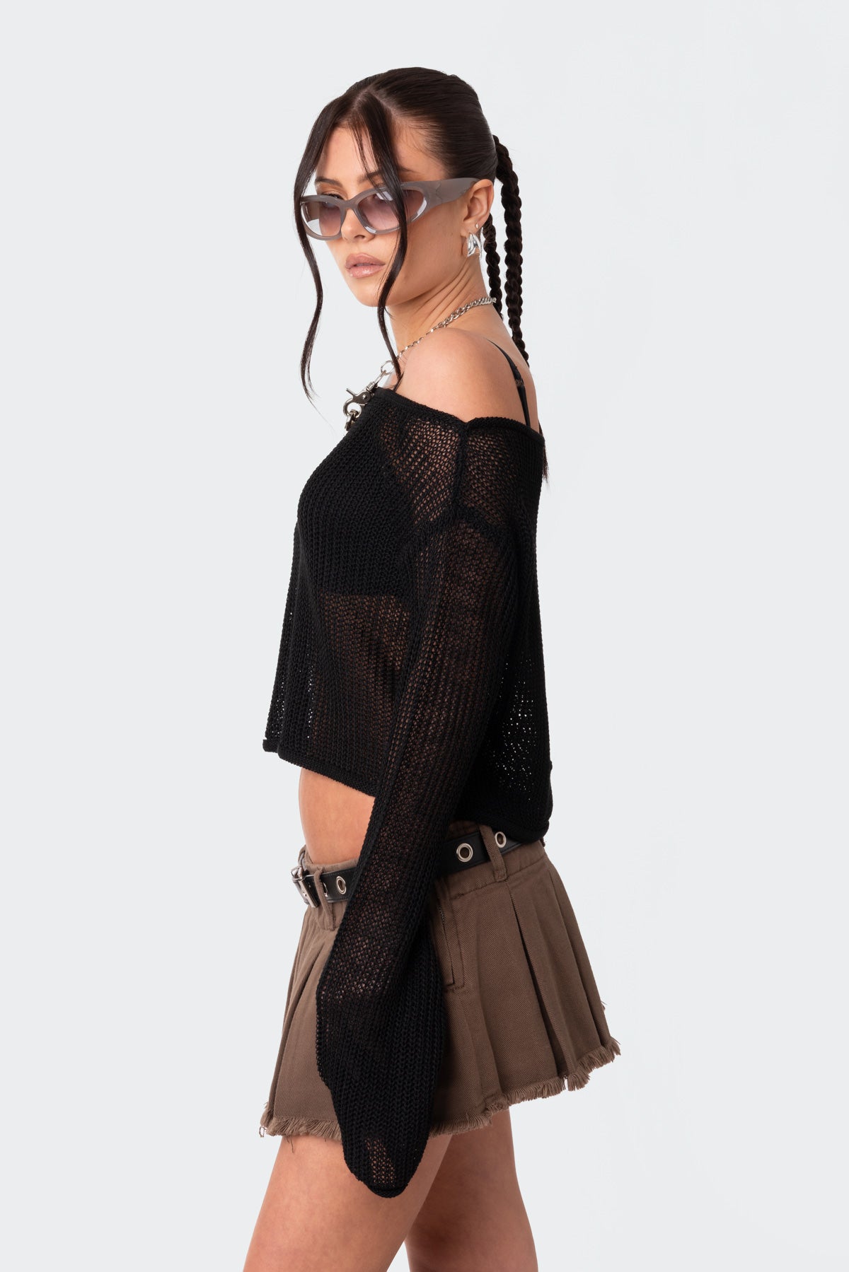 Emmie Off The Shoulder Sheer Knitted Top - Image 4