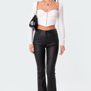 Petite Luna Faux Leather Flare Jeans