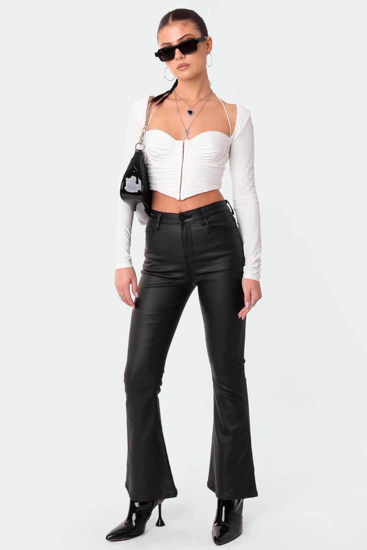 Petite Luna Faux Leather Flare Jeans - Image 5