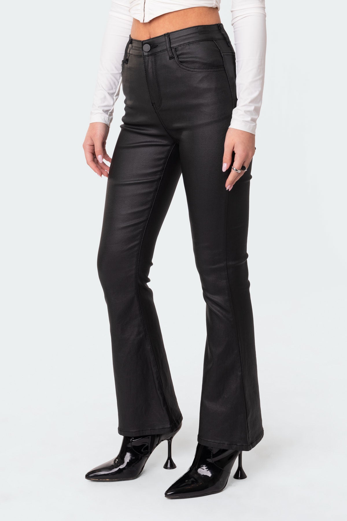 Petite Luna Faux Leather Flare Jeans - Image 3