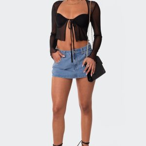 Tie Front Cupped Mesh Top