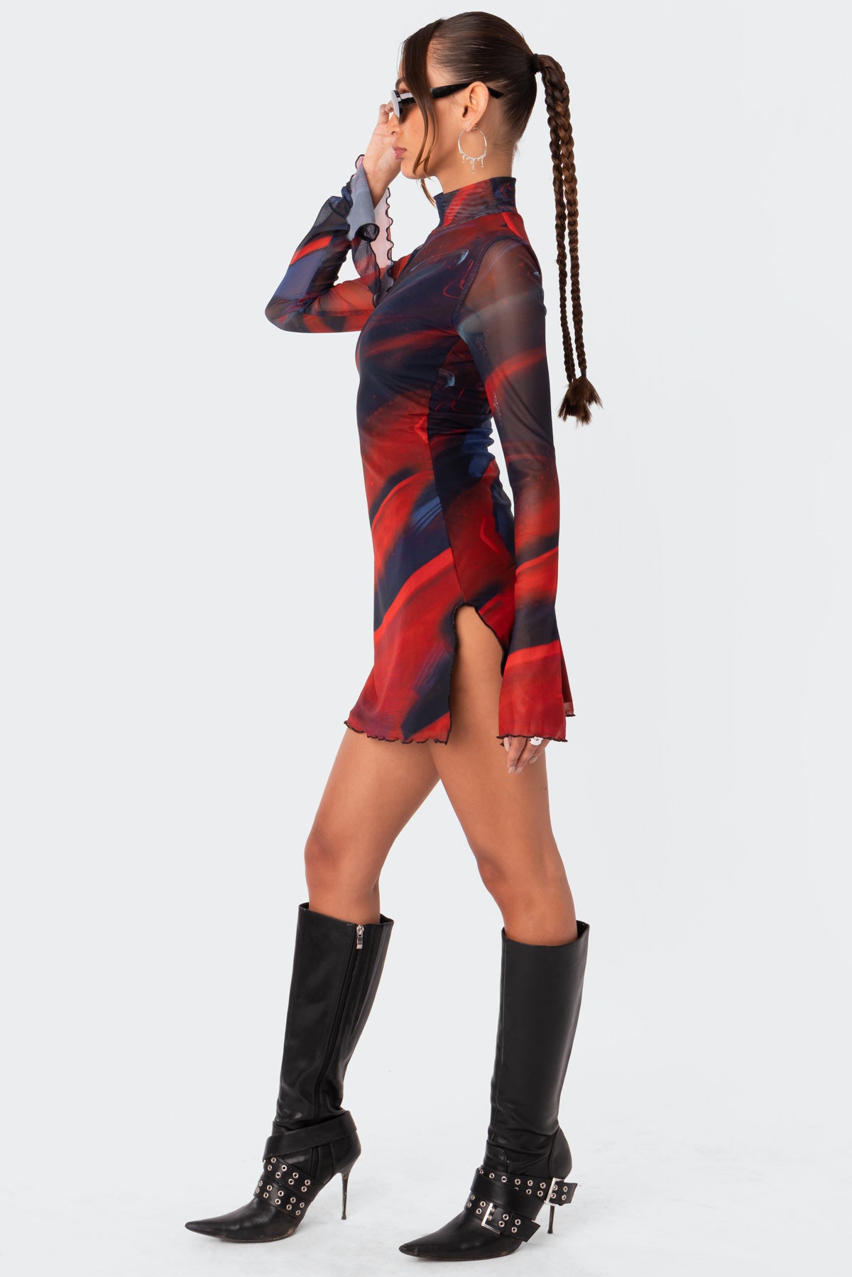 Sparks Fly Side Slitted Mesh Mini Dress - Image 3