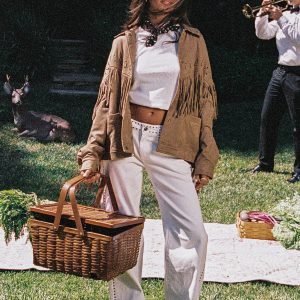 Evonka Fringe Faux Suede Jacket