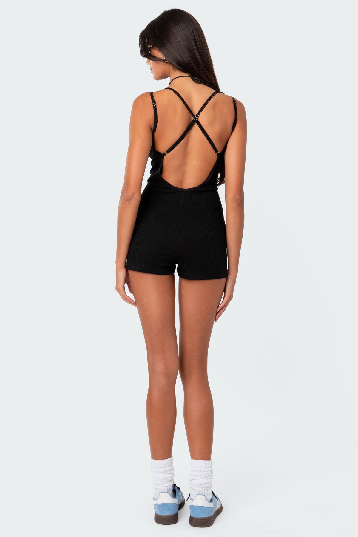 Pointelle Strappy Open Back Romper - Image 2