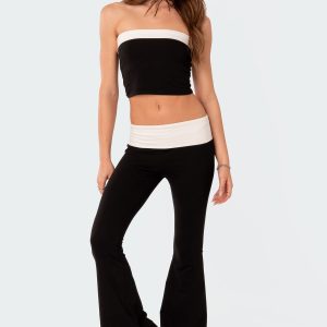 Contrast Fold Over Flared Leggings