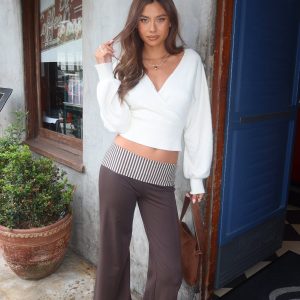 Meshey Striped Fold Over Pants