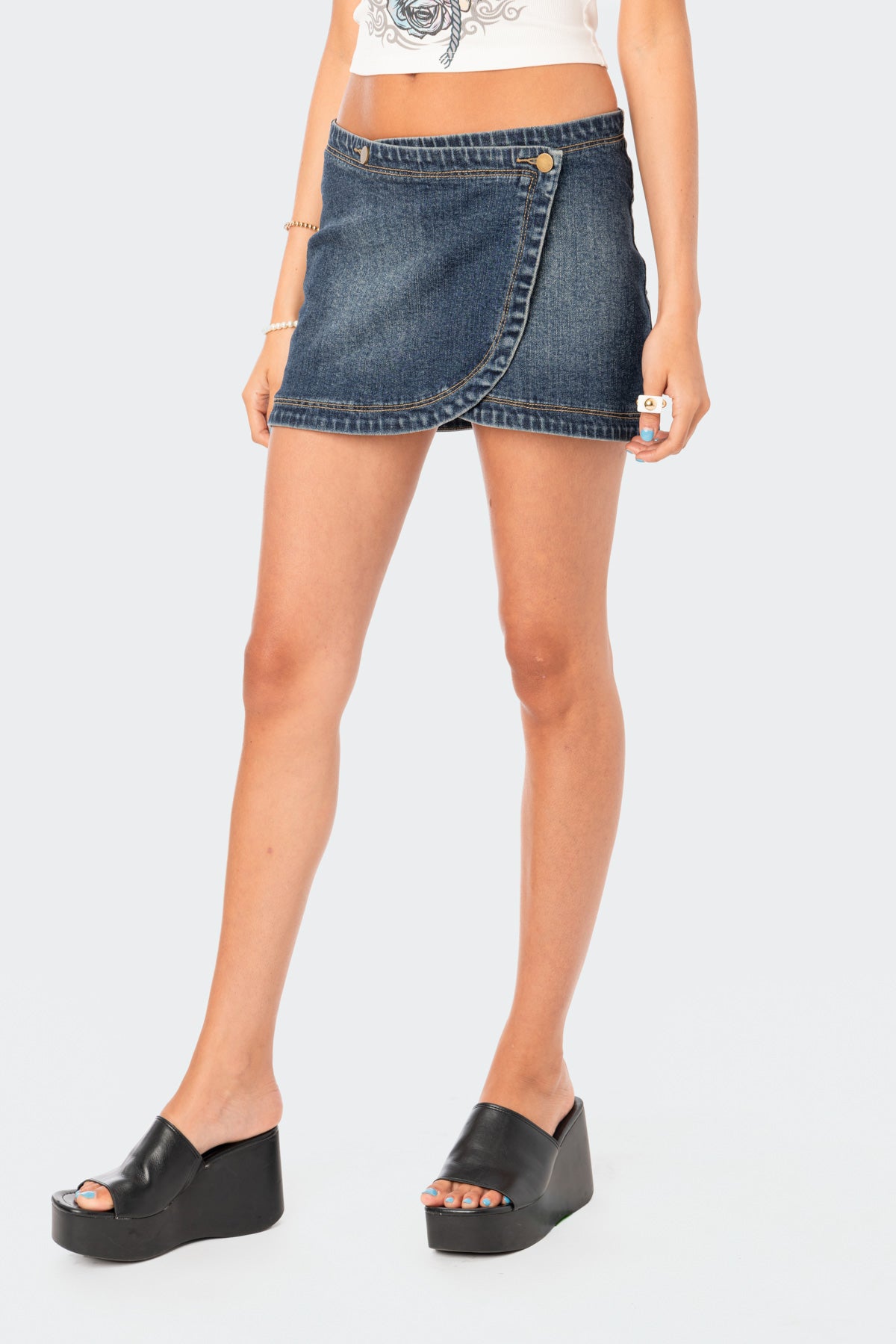 Wrap Low-Rise Denim Mini Skirt - Image 4