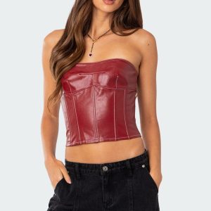 Moss Faux Leather Lace Up Corset