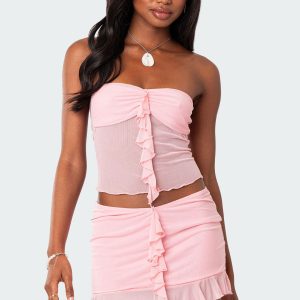 Solange Ruffle Mesh Tube Top