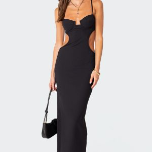 Ribbed Cut Out Cupped Maxi Dress