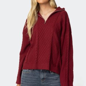 Oversized Quarter Zip Cable Knit Sweater