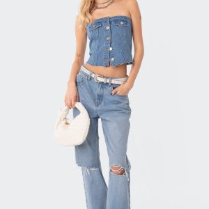 River Denim Strapless Top