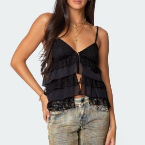 Lacey Split Front Ruffle Tank Top