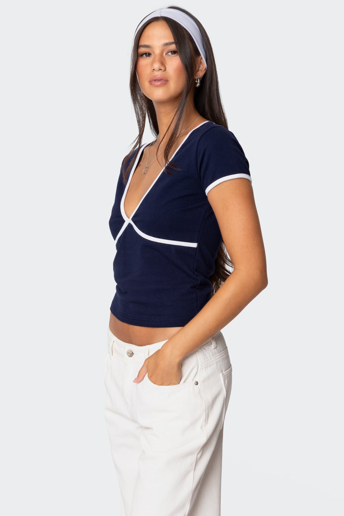 Alicia Contrast V Neck Top - Image 3