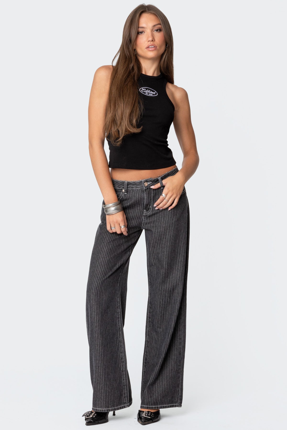 Pinstripe Low Rise Jeans - Image 5