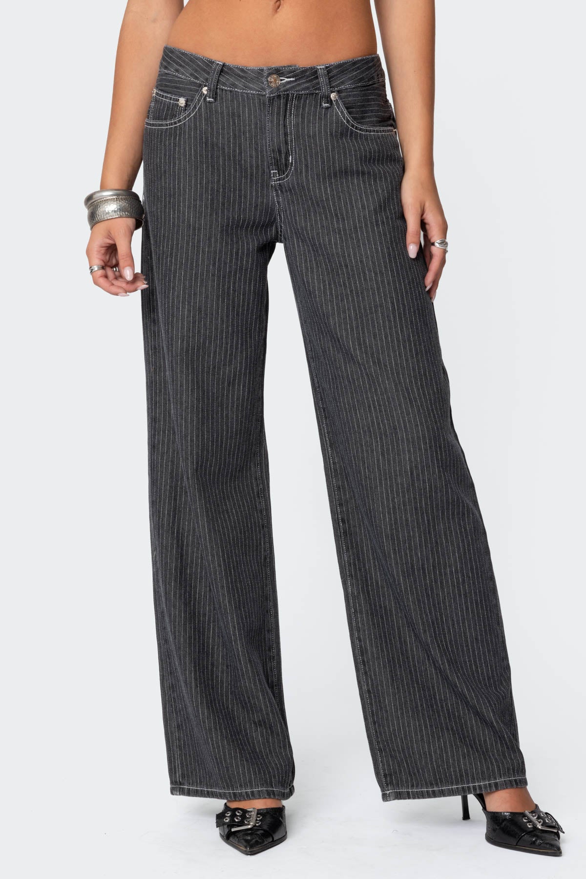 Pinstripe Low Rise Jeans - Image 2