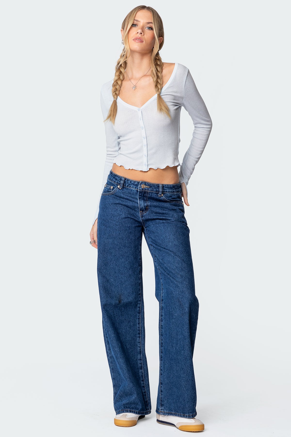 Ollie Button Front Pointelle Top - Image 4