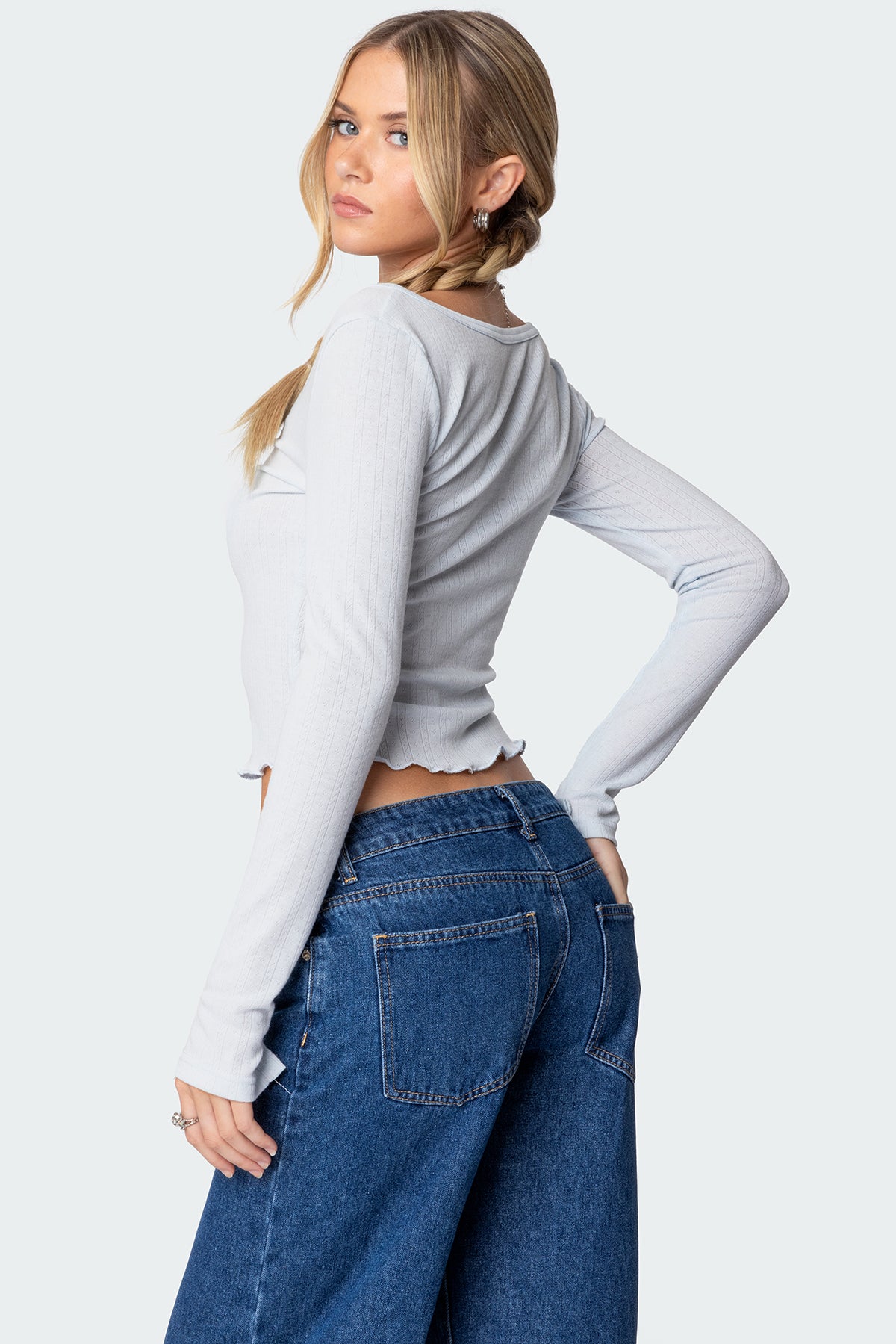 Ollie Button Front Pointelle Top - Image 5