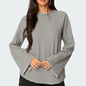 Stripey Oversized Bell Sleeve Top