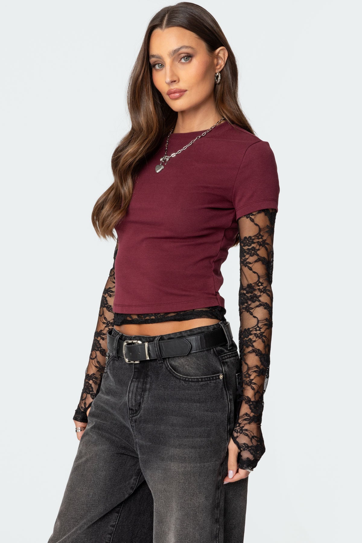 Layered Lace Sleeve T Shirt - Image 3