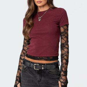 Layered Lace Sleeve T Shirt