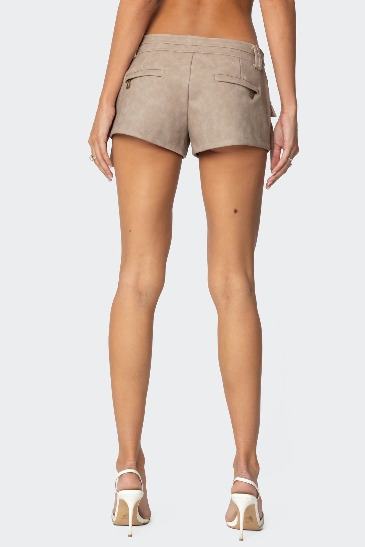 Washed Faux Leather Micro Cargo Shorts - Image 5