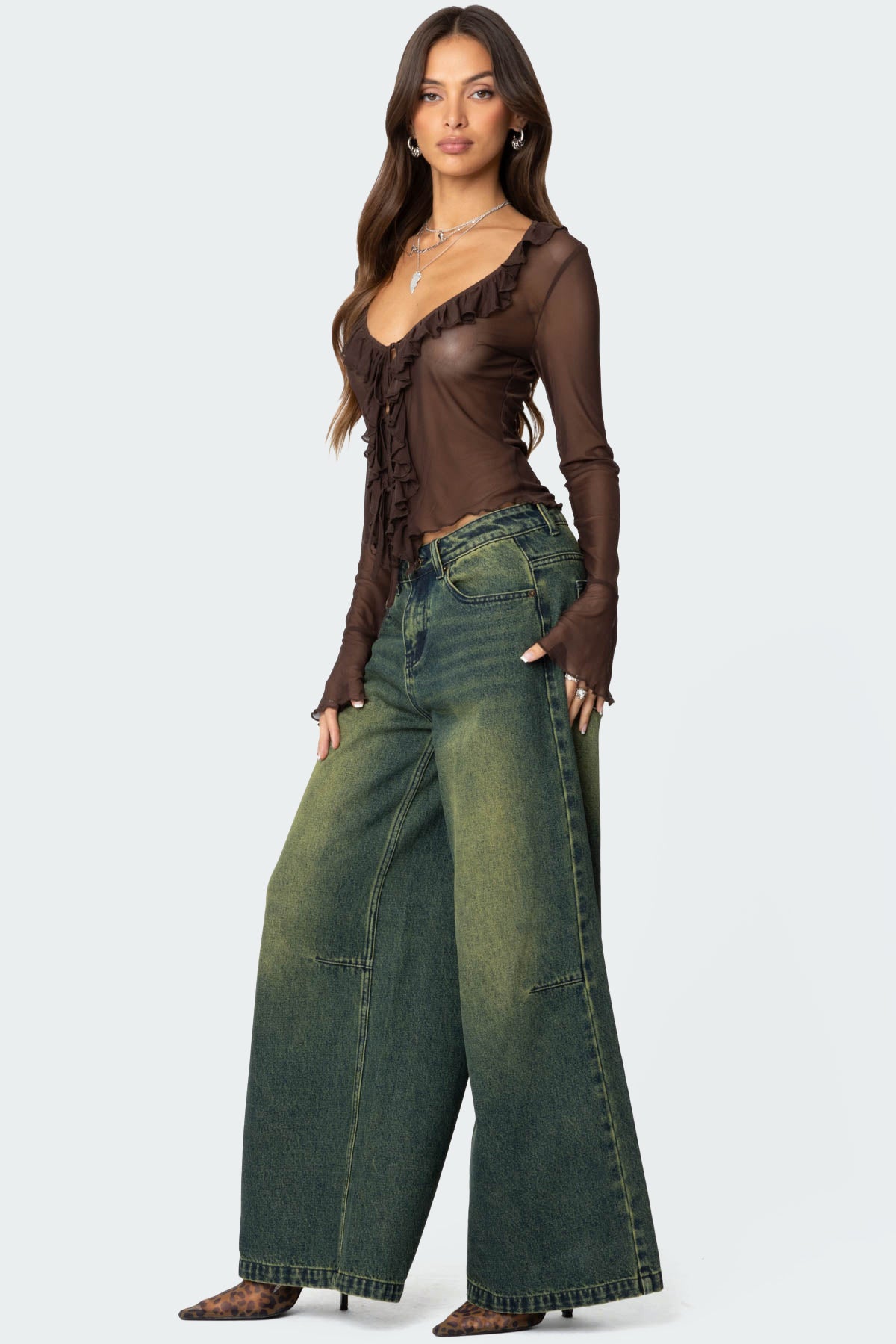 Sheer Mesh Ruffled Top - Image 4