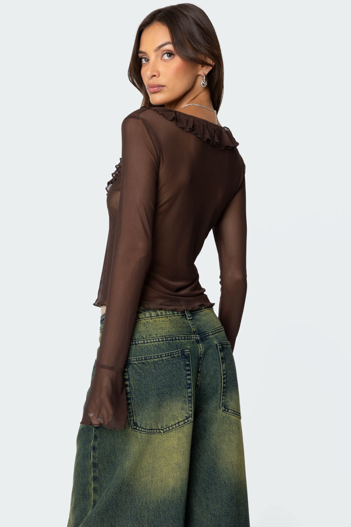 Sheer Mesh Ruffled Top - Image 5