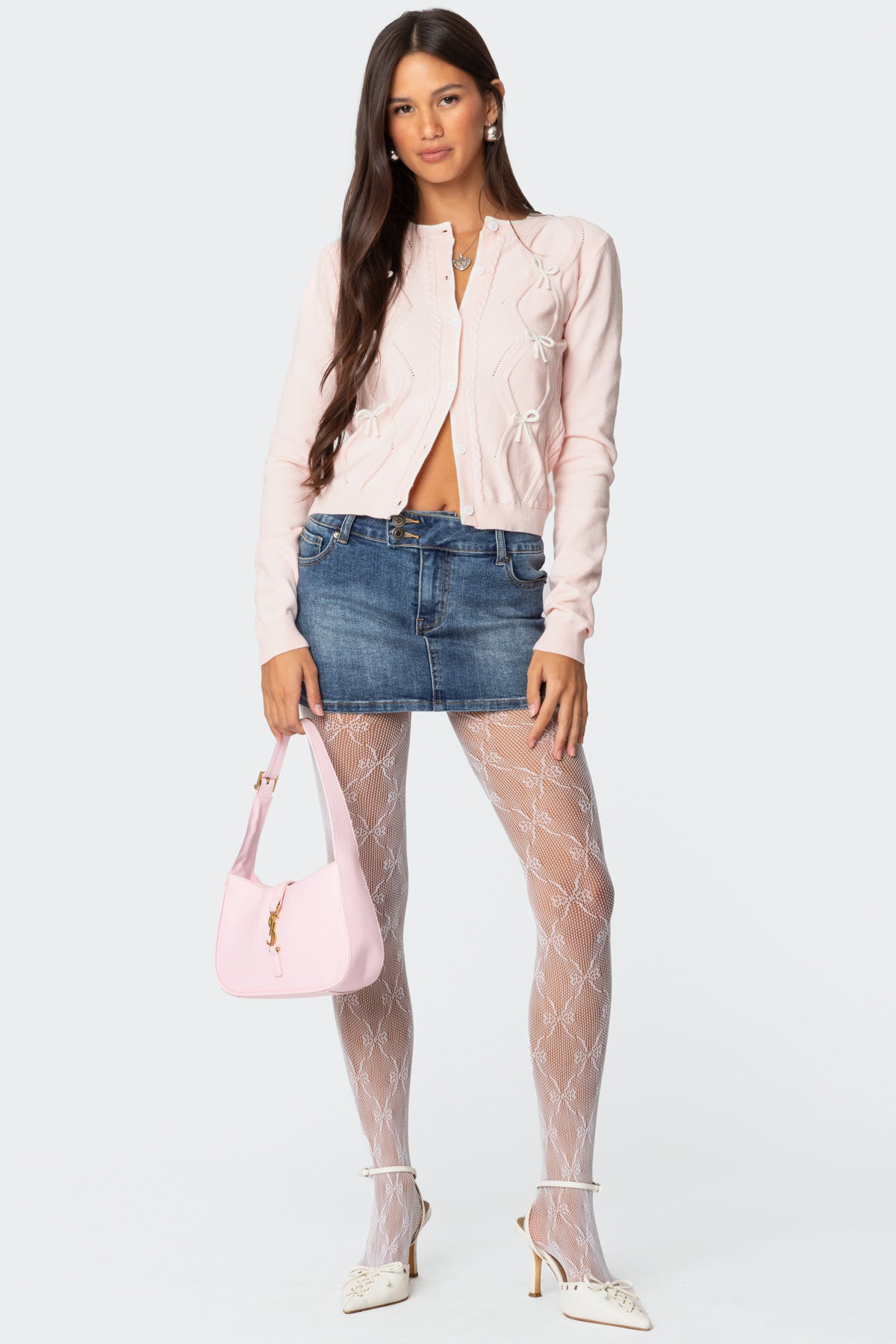 Contrast Bow Knit Cardigan - Image 2