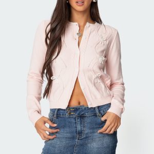 Contrast Bow Knit Cardigan