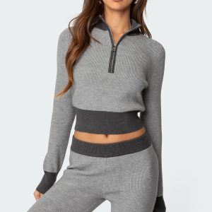 Lei Contrast Half Zip Knit Top