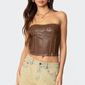 Moss Faux Leather Lace Up Corset