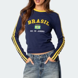 Brasil Embroidered Long Sleeve T Shirt