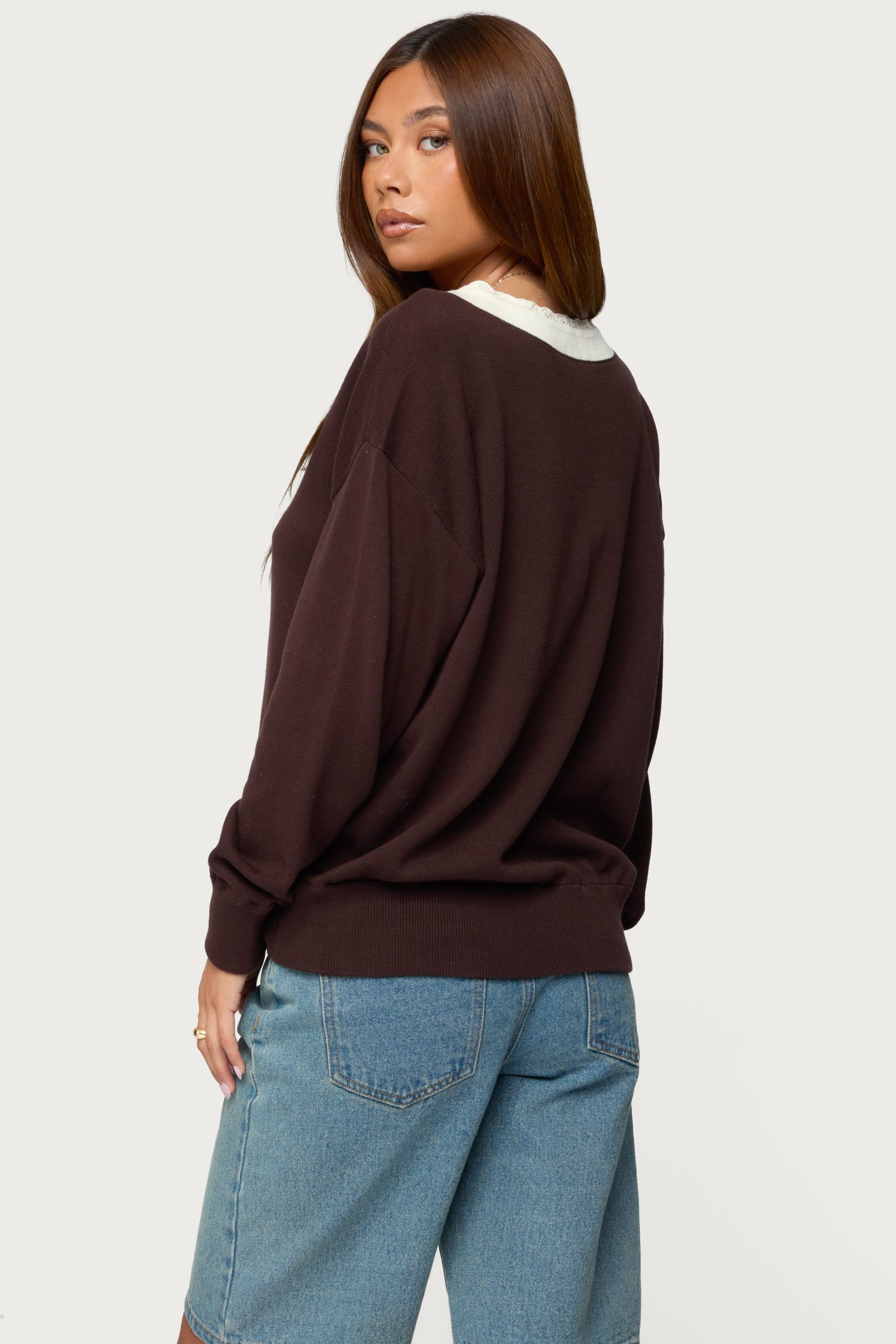 Marie Contrast Lacey V Neck Sweater - Image 5