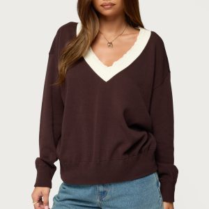 Marie Contrast Lacey V Neck Sweater