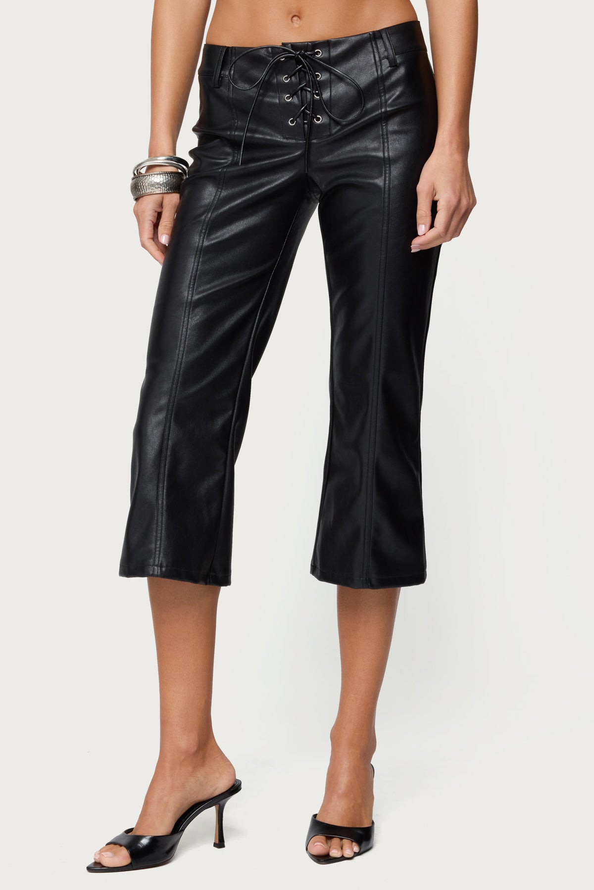 Lexy Faux Leather Flared Capri Pants - Image 2