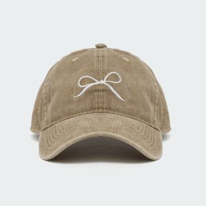 Embroidered Bow Washed Baseball Cap