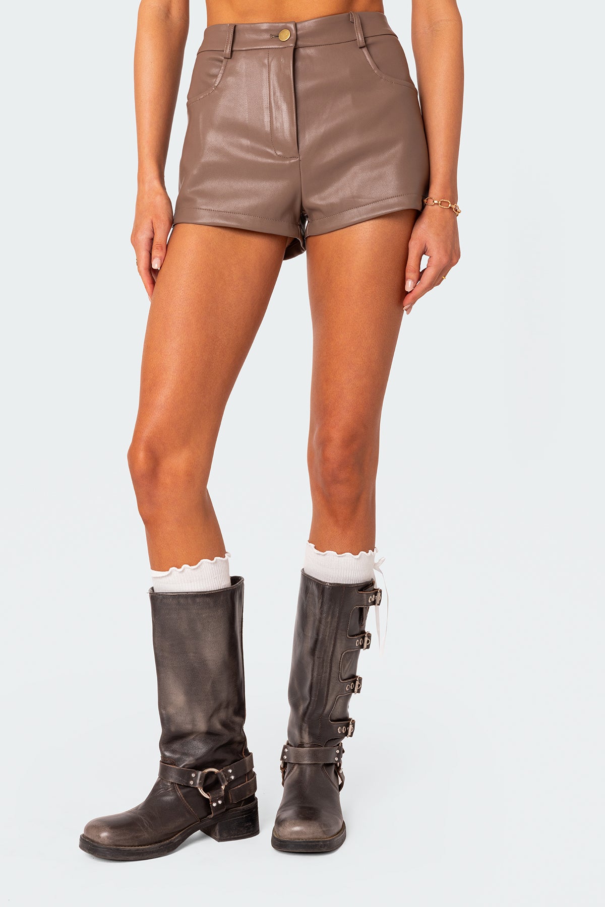 Martine High Rise Faux Leather Shorts - Image 2