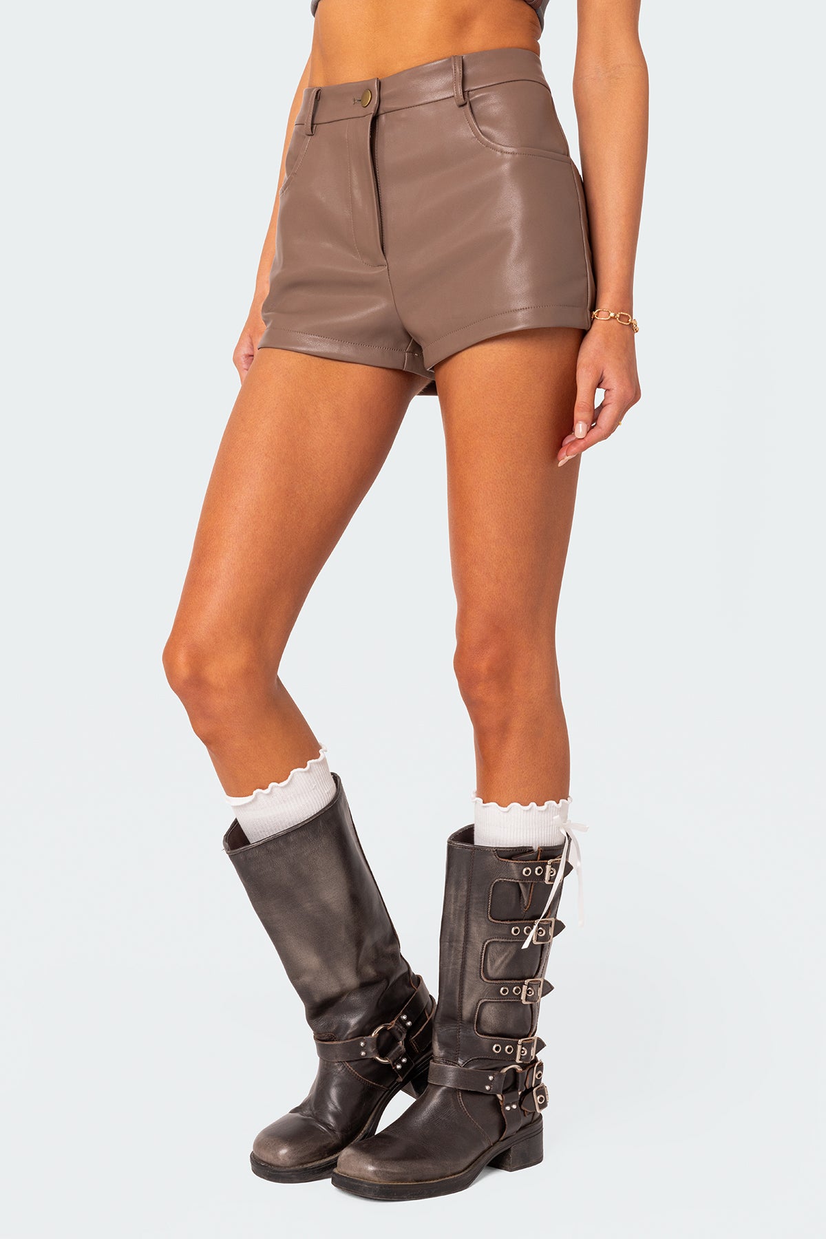 Martine High Rise Faux Leather Shorts - Image 3