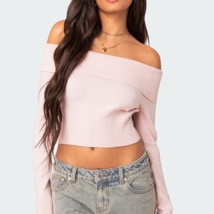 Minnie Cropped Fold Over Knit Top