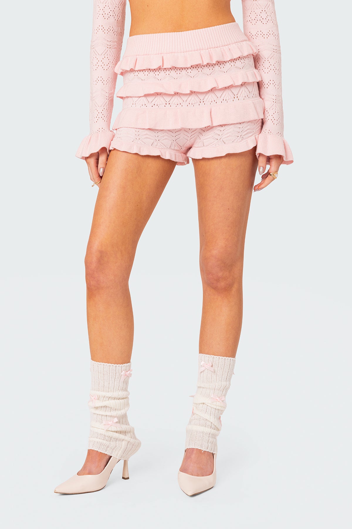 Lindsay Ruffle Knitted Shorts - Image 2