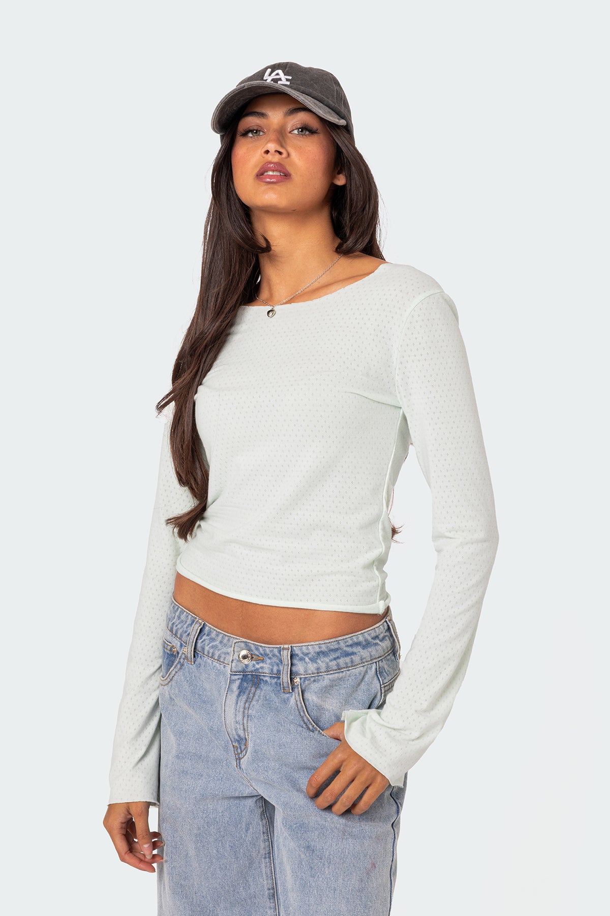 Maddison Pointelle Long Sleeve T Shirt - Image 3