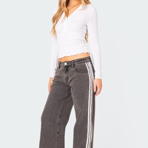 Washed Low Rise Ribbon Jeans