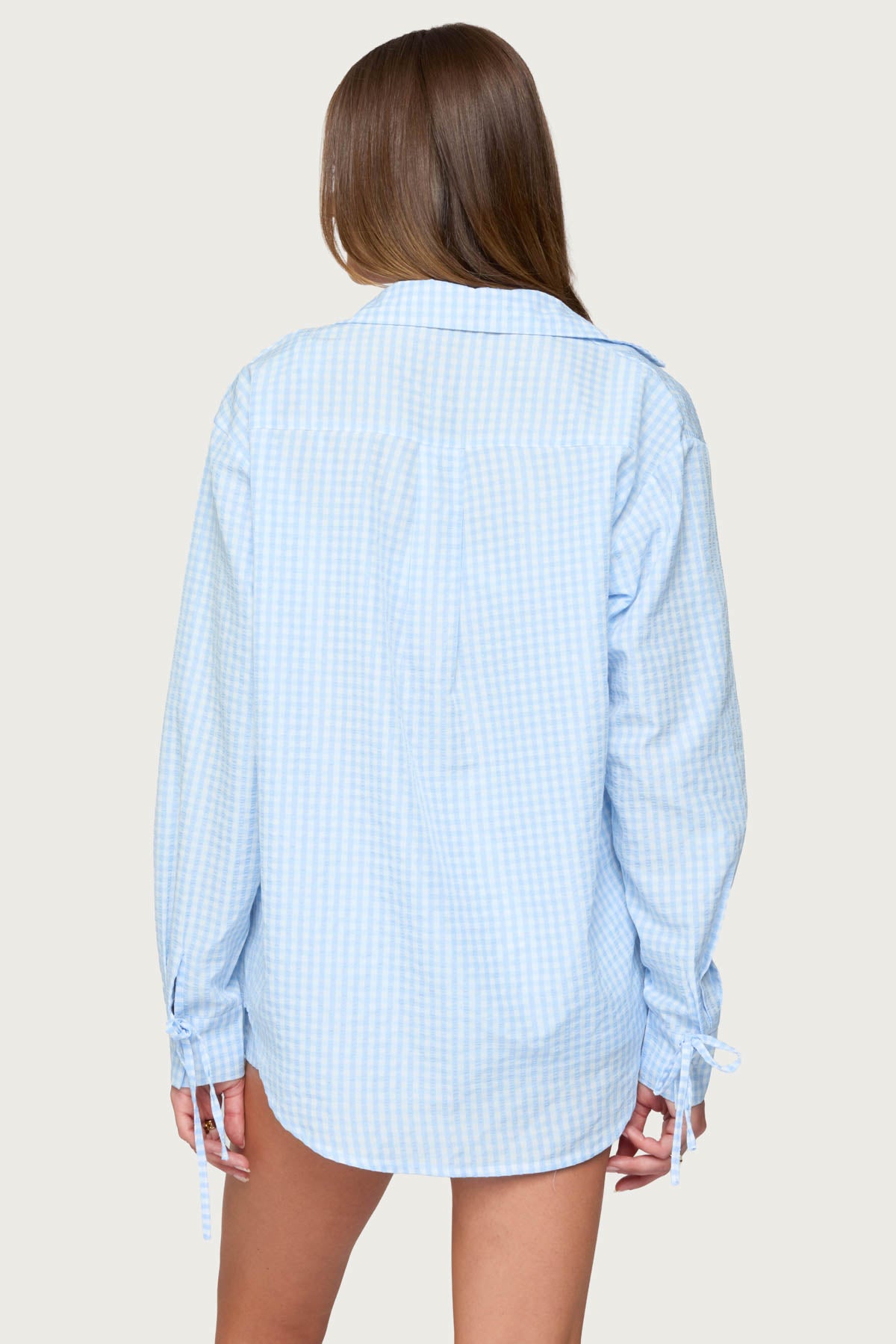 Yaffa Oversized Gingham Button Up Shirt - Image 5