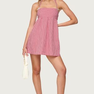 Rina Gingham Halter Mini Dress