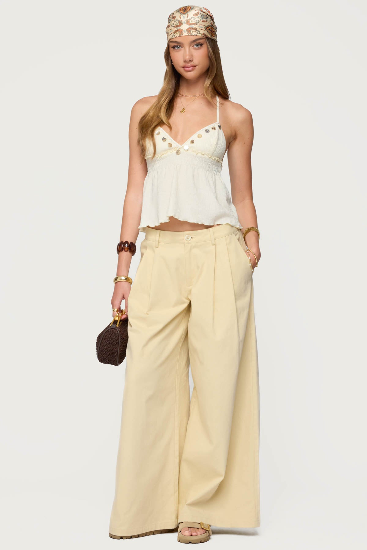 Textured Iridescent Babydoll Halter Top - Image 2