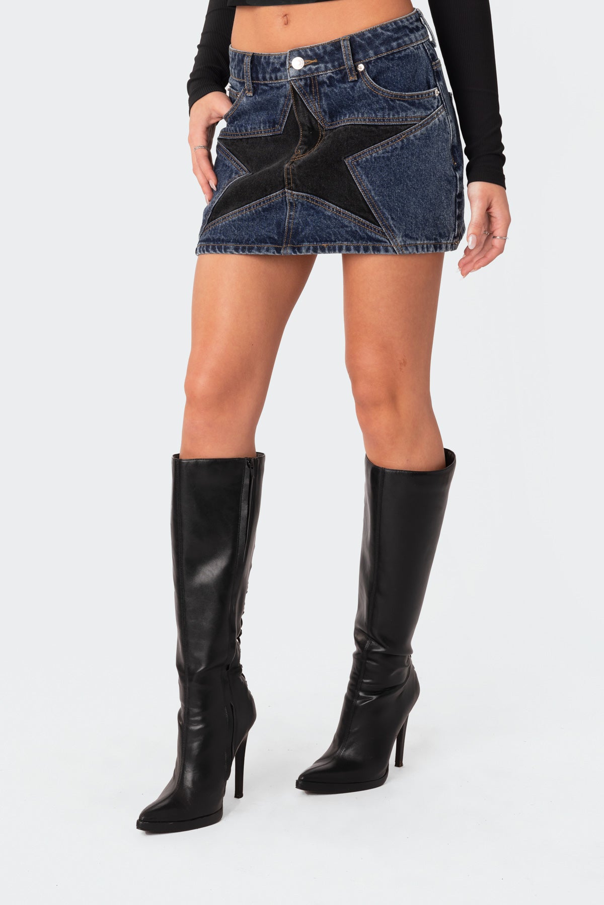 Stars Align Low Rise Denim Mini Skirt - Image 3