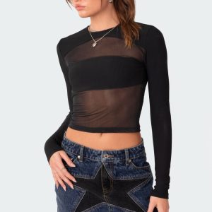 Azal Half Ribbed Mesh Top