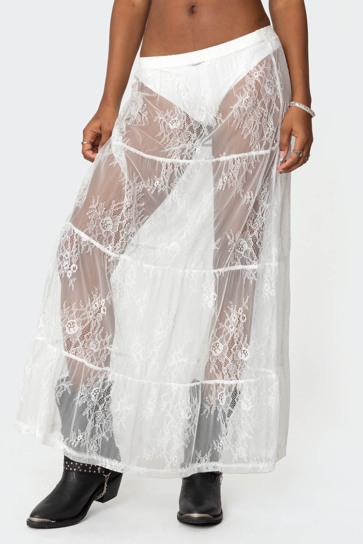 Tiered Sheer Lace Maxi Skirt - Image 2